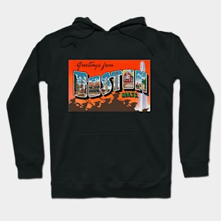 Greetings from Boston Massachusetts - Vintage Large Letter Postcard Hoodie